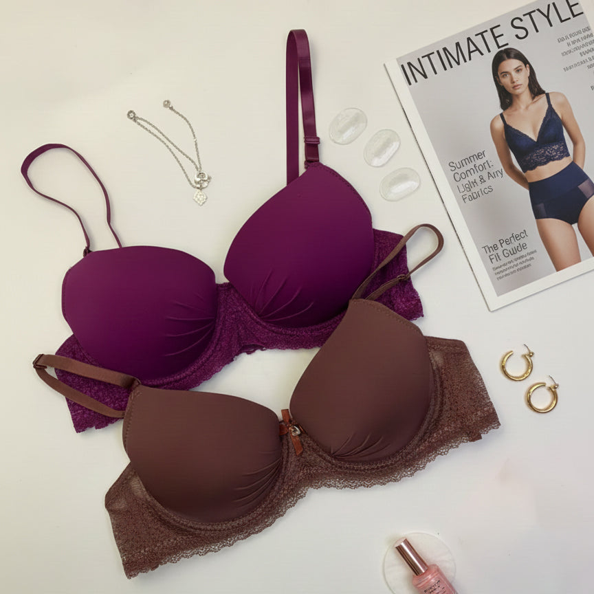 Lace Straps Padded Push-Up Wire Bra for Women