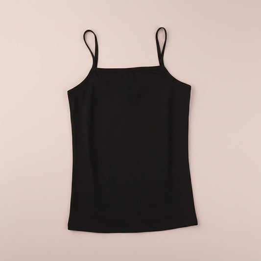 Black - Women lightweight cotton camisole plain basic cami top soft stretch comfortable layering top