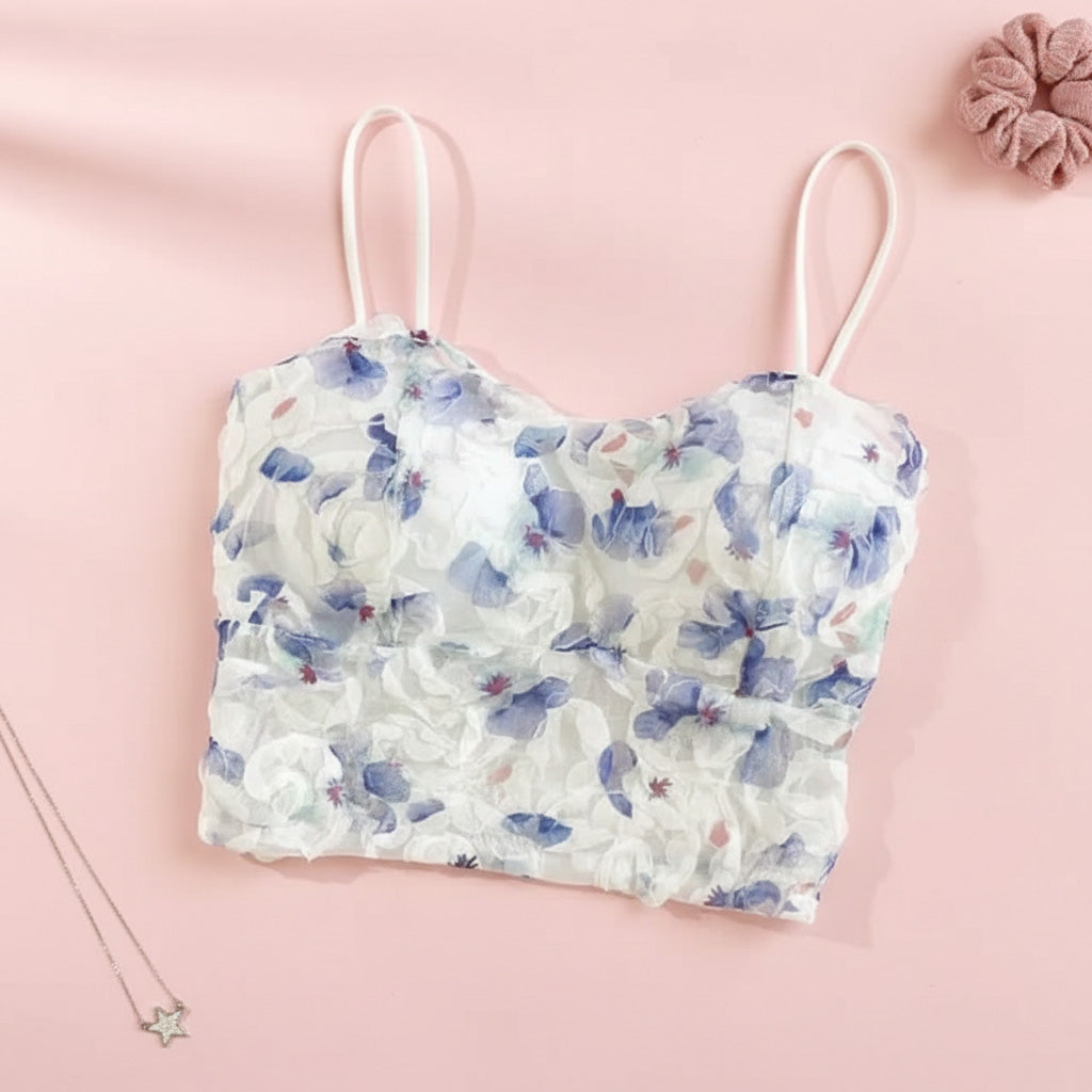 Blue rose crop top body fit stylish floral crop top for girls and women