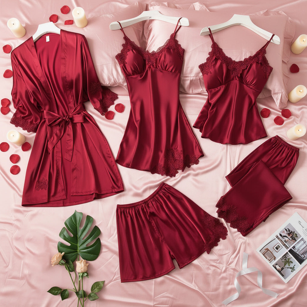 5-Piece Luxury Royal Silk Bridal Nightgown Set