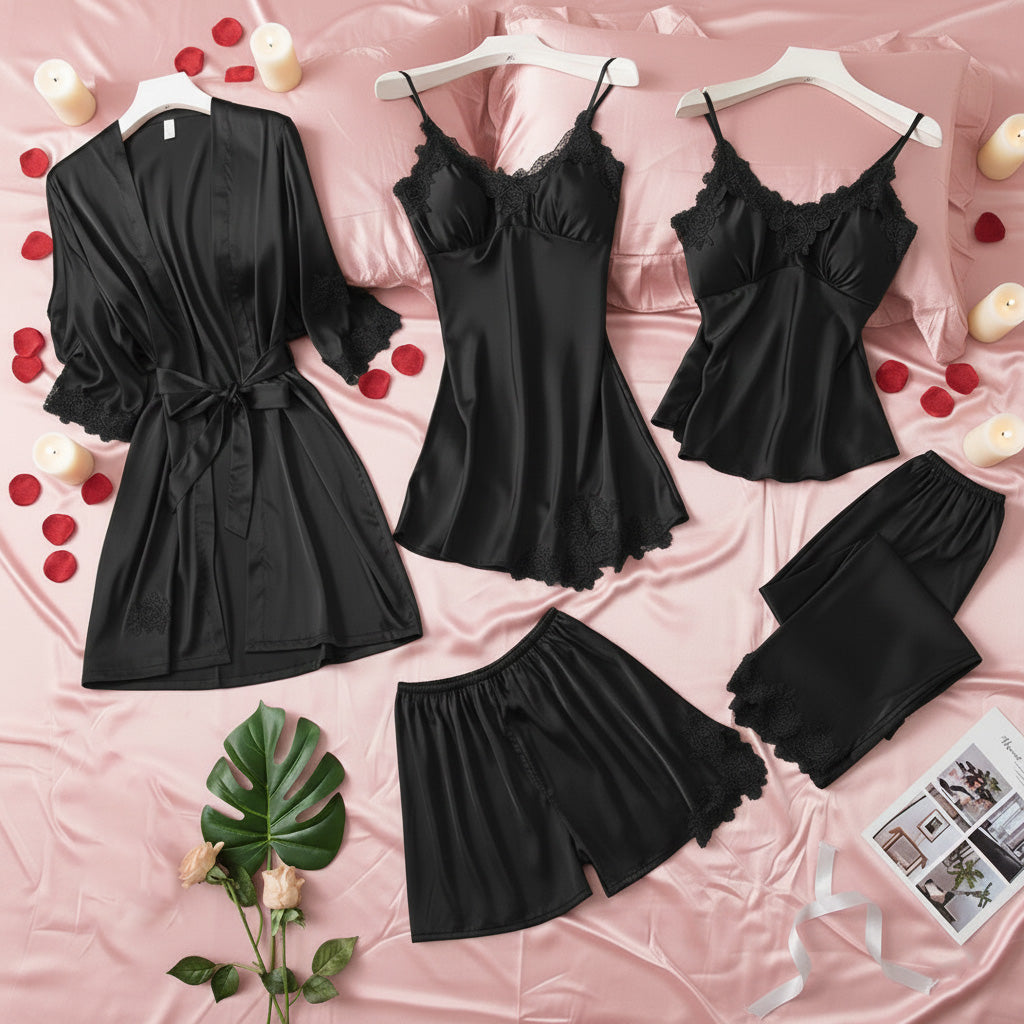 5-Piece Luxury Royal Silk Bridal Nightgown Set