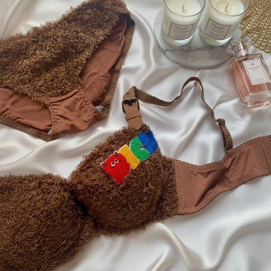 FAUX FUR LUXURY BRA SET