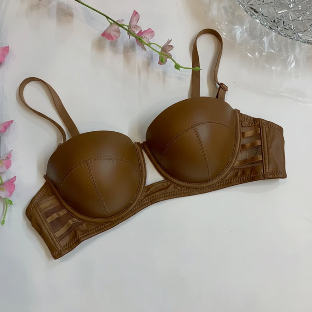 LEATHER HALF CUP THIN PAD BRA