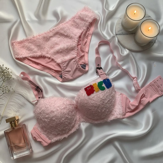 FAUX FUR LUXURY BRA SET