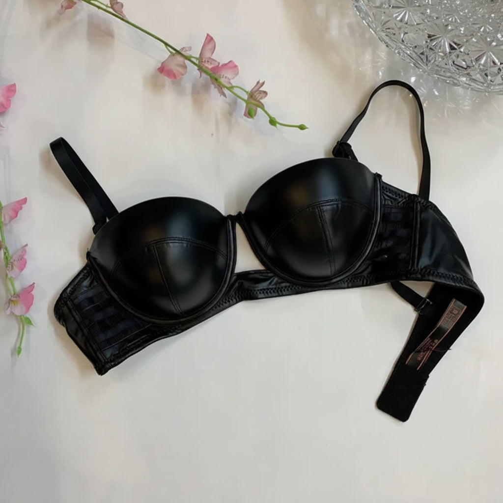 LEATHER HALF CUP THIN PAD BRA
