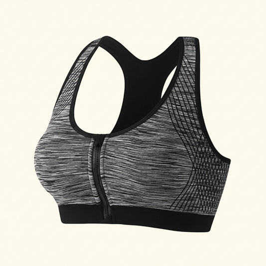 Wide Strap Front Zipper Sports Bra