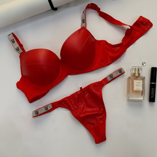 Glossy Touch Faux Leather Bra & Panty Set