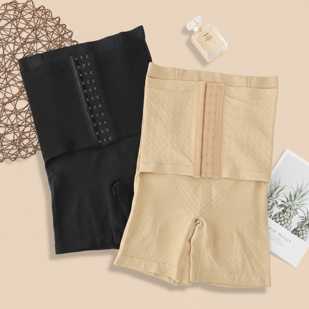 Adjustable High-Waist Slim Fit Leggings – Tummy & Waist Control - black and skin