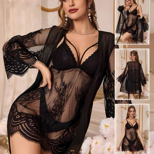  Bridal Style Black Net Nighty for Women  - Black nighty