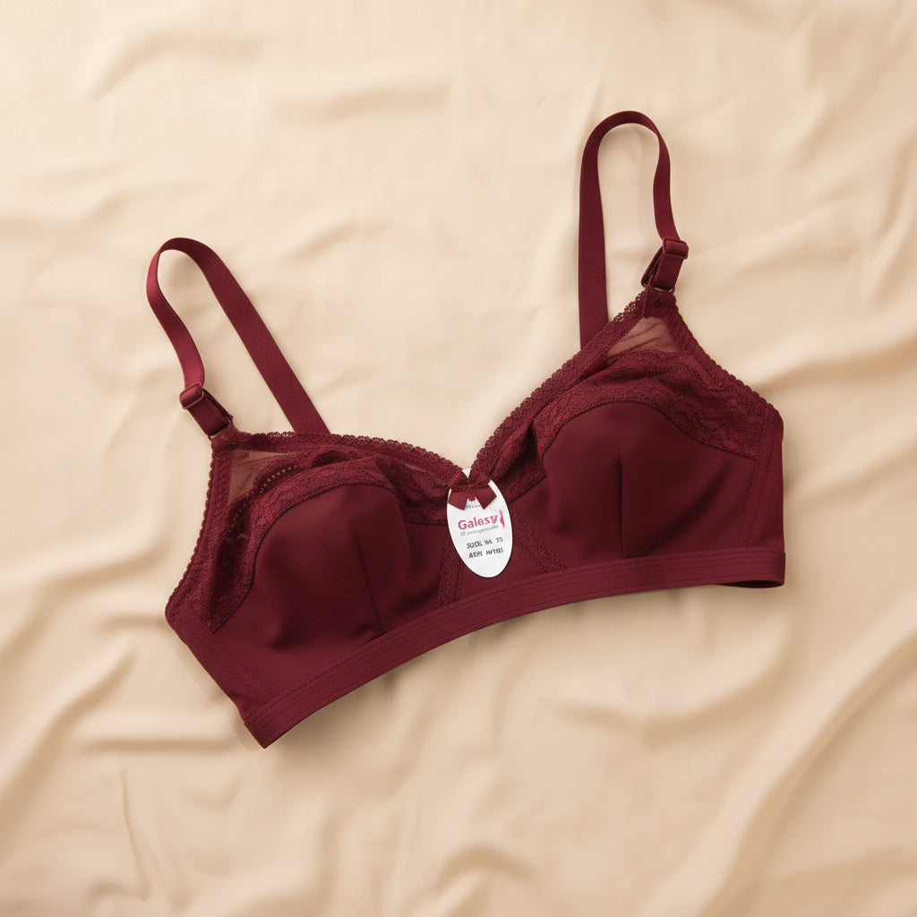 Classy Cotton Half Cup Lace Daily Wear Bra - Maroon