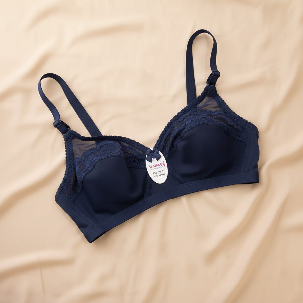 Classy Cotton Half Cup Lace Daily Wear Bra - Navy Blue