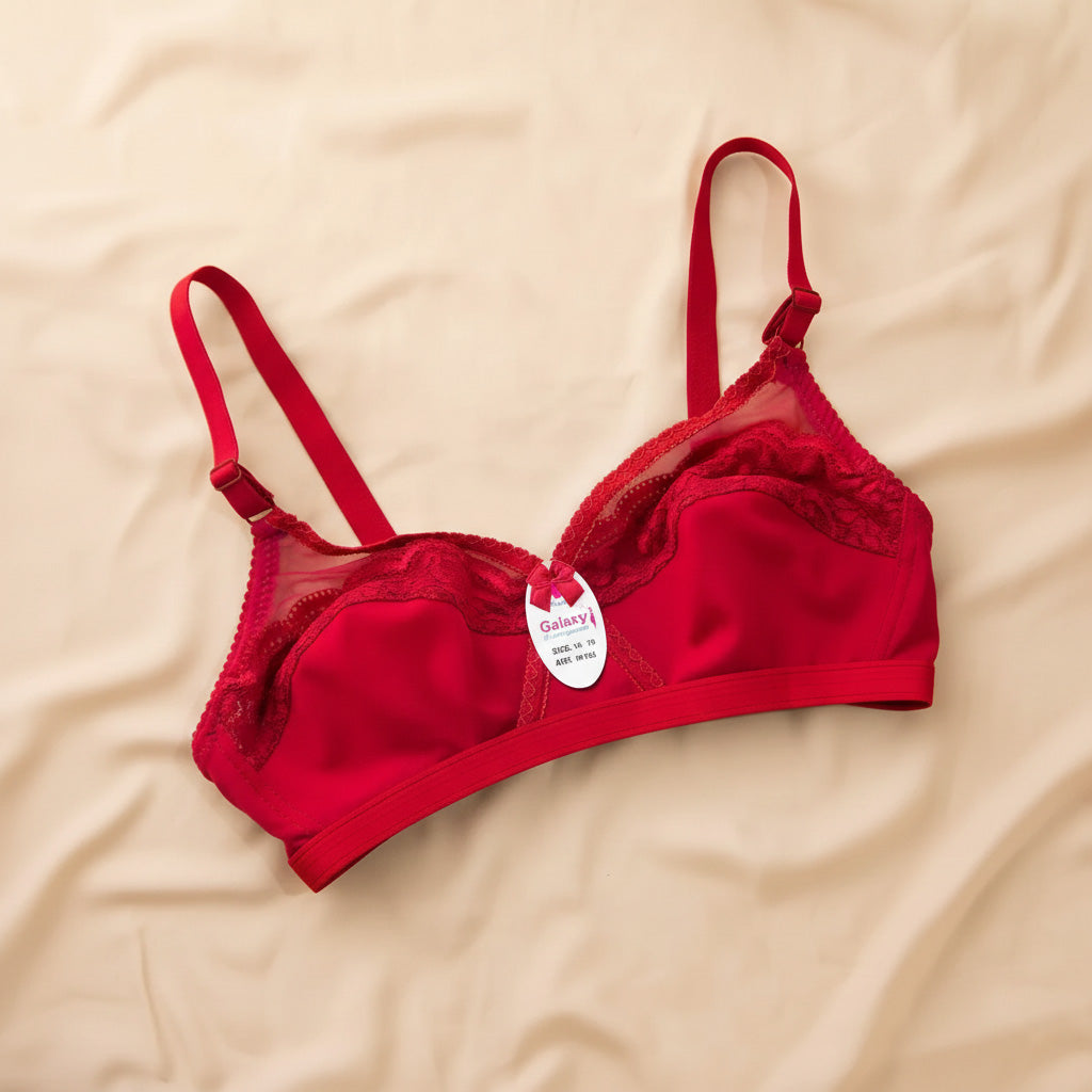 Classy Cotton Half Cup Lace Daily Wear Bra - Red

