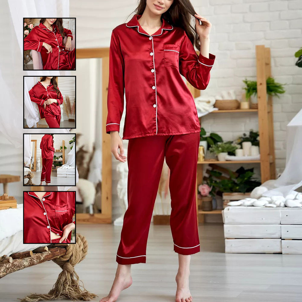 Comfortable Red Satin Silk Night Suit for Women