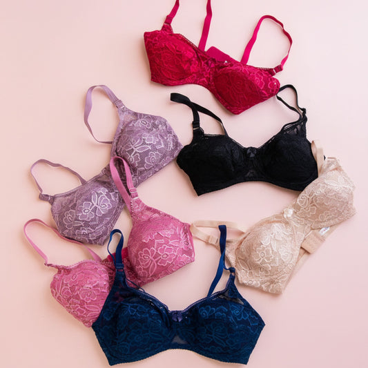 Lightweight flower net semi padded daily wear bra for women, breathable soft comfort bra