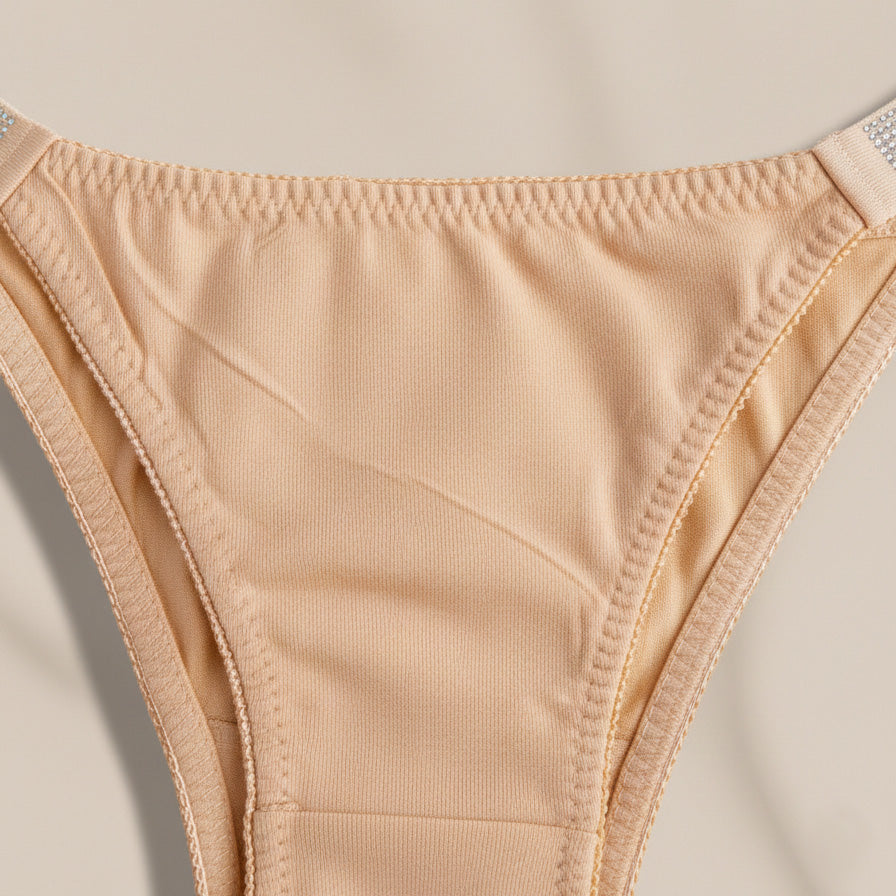 Premium Cotton High Cut Thong - Sexy Panty - skin colour - close up fabric short 