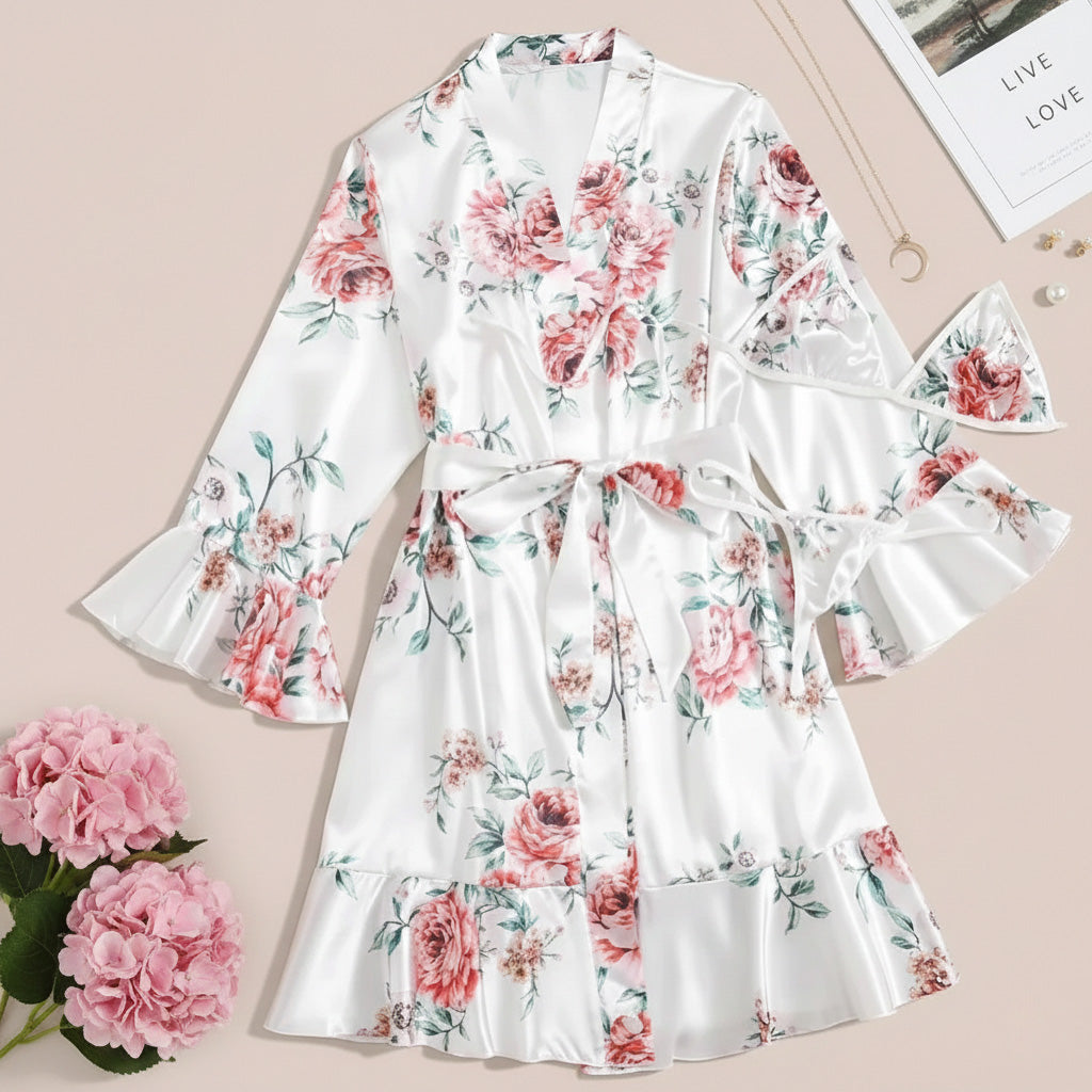 Soft Flower Printed 3 Peice Nighty - Night dress