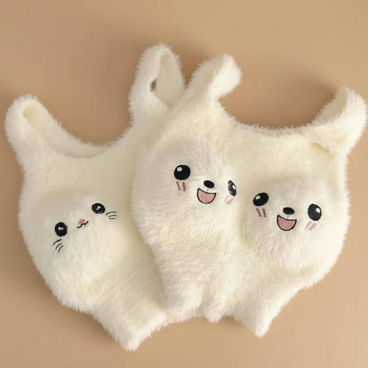 White Cute Furr Camisole soft plush top with heart emoji on chest women cozy lounge sleepwear