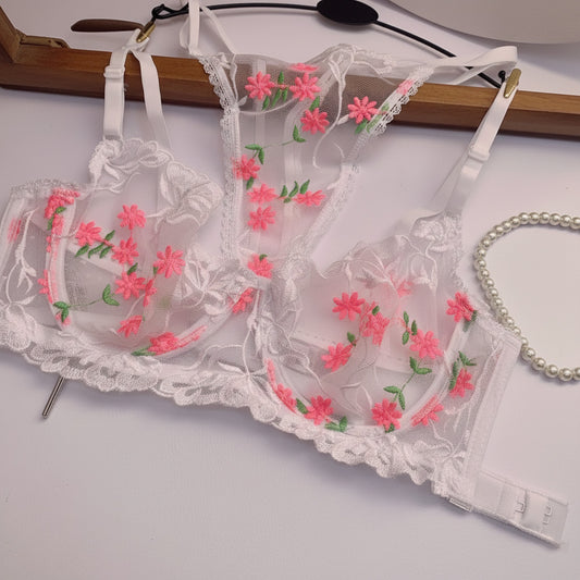 Soft Net Floral Bra Set