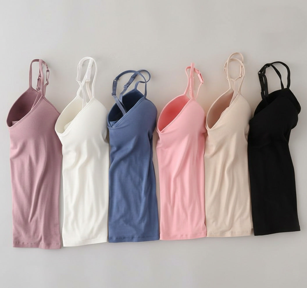 Front view women padded camisole with built in bra cotton daily wear inner top