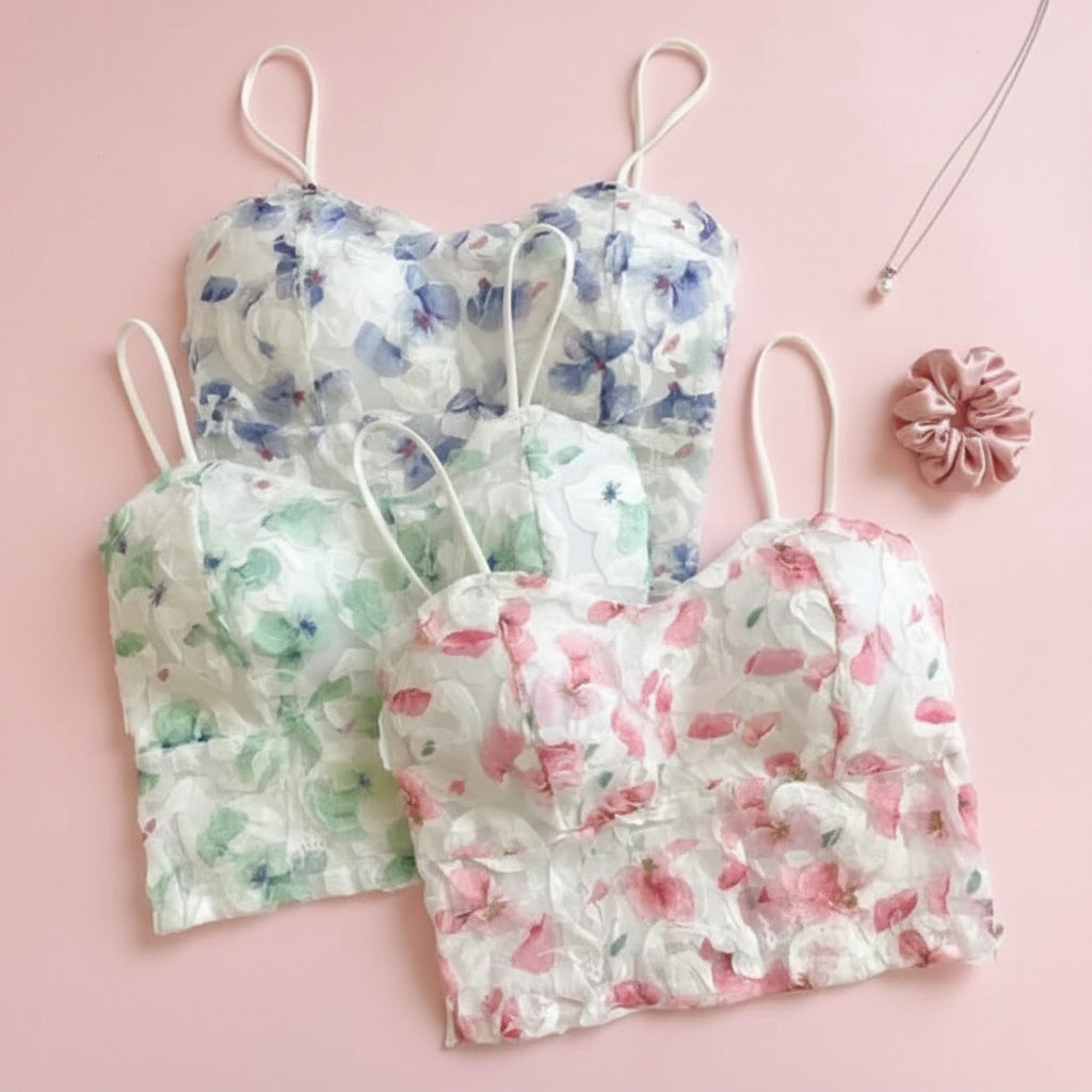 Women rose crop top floral print stylish comfortable daily wear tank top